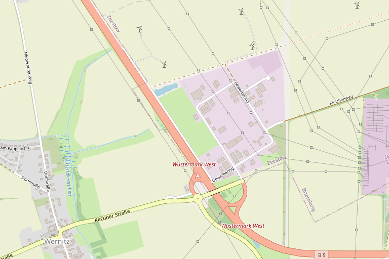Karte mit dem Standort Gewerbering 13 in Brieselang, Ortsteil Zeestow